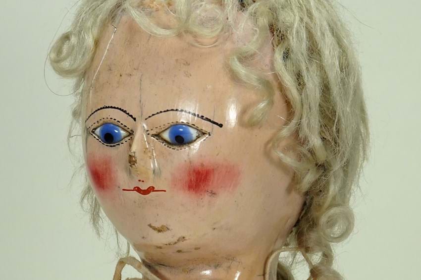 Fine George III early English painted wooden Doll, being auctioned November 2021!